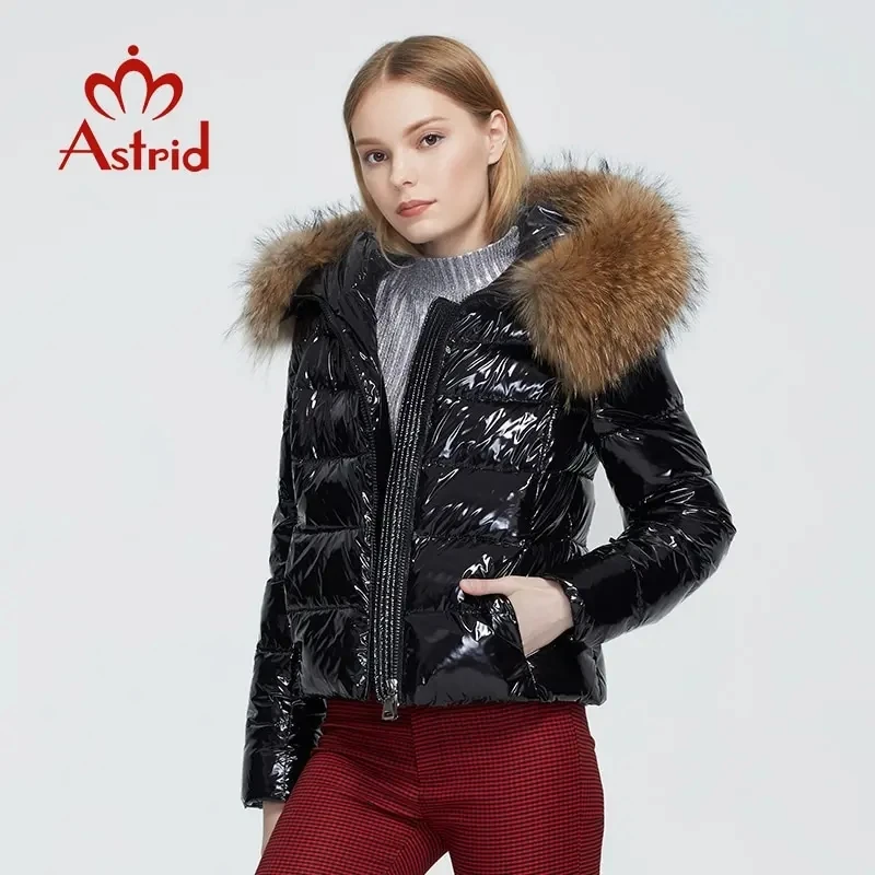 Aster D-abrigo grueso y cálido para mujer, Chaqueta corta negra con capucha de piel de mapache, ropa para invierno, 2022