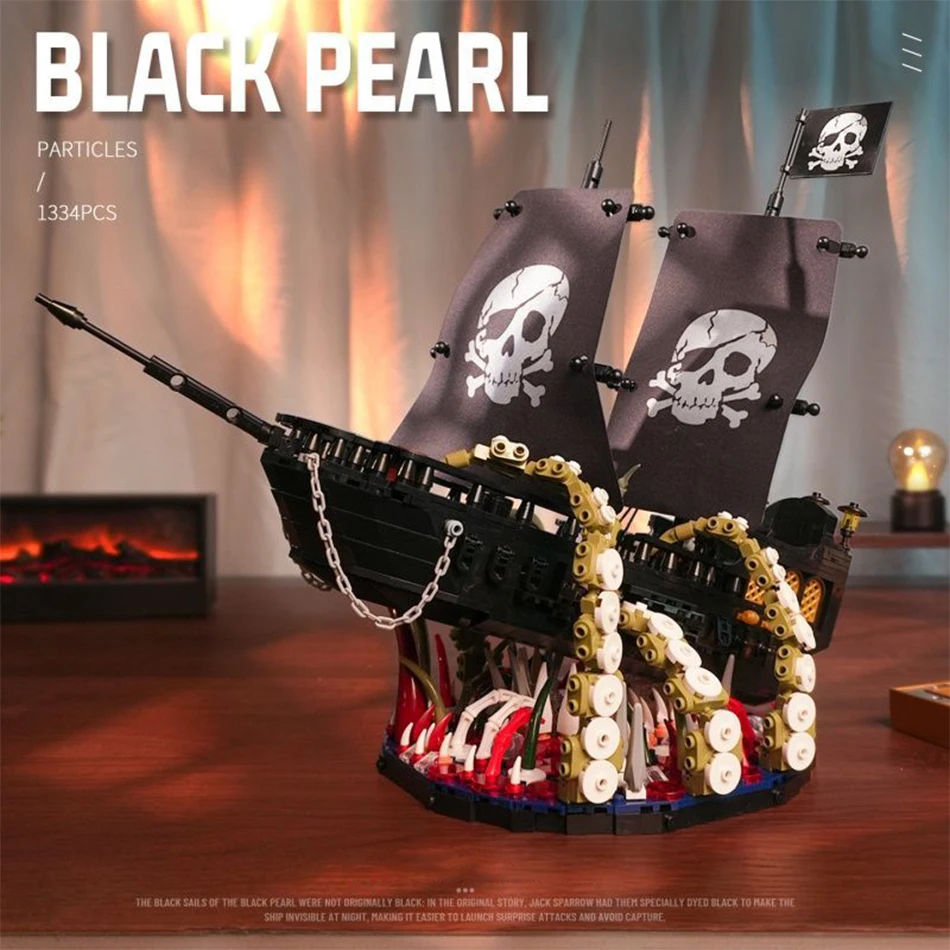 

1334 PCS Black Pearl Pirate Ship Model Building Blocks Skeleton Warship Sailboat Kraken Tentacle Base Bricks Toys for Kids Gifts