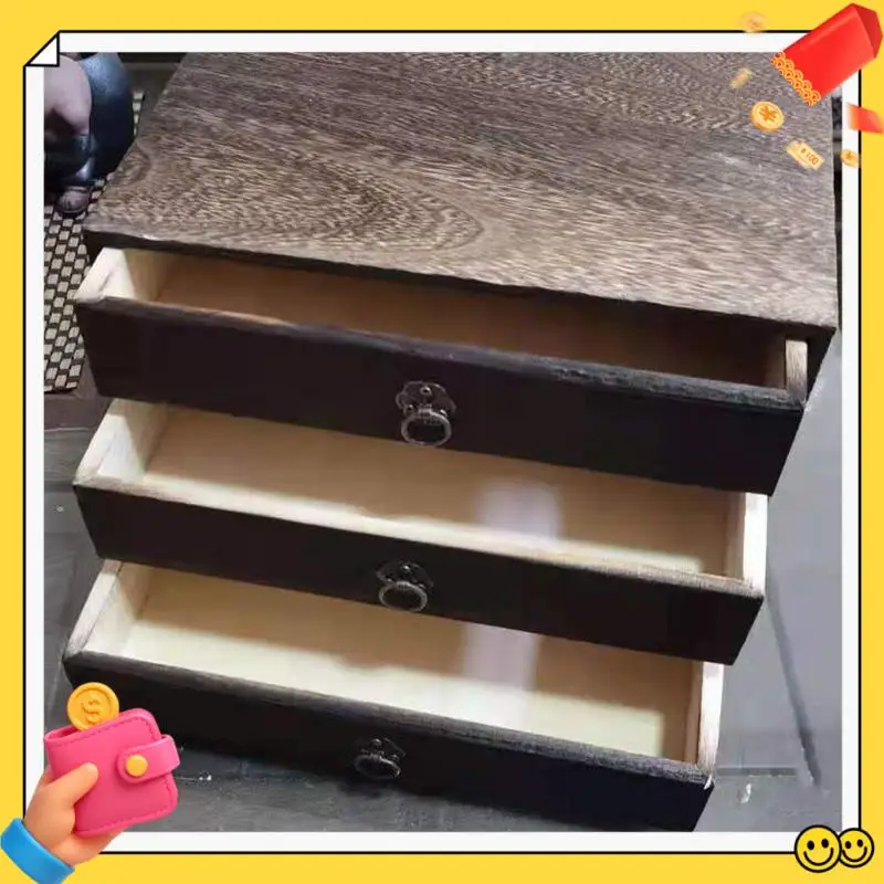 

A89Q-1Pcs Solid Wood Storage Desk Box Retro Drawer Type Desktop Organizer Office Desktop Jewelry Cosmetic Organizer