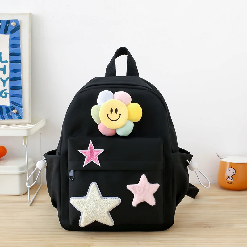 Japanese Kids Cartoon School Bag Star Appliques Kawaii Small Backpack Aesthetic Children Cute Knapsack Adjustable Strap Rucksack