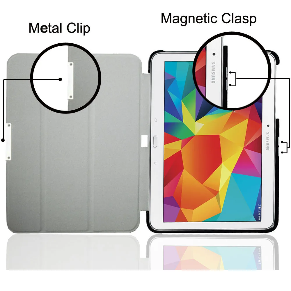 SM-T530 T535 T531 Tablet Stand Cover Case For Samsung Tab 4 10.1 Ultrathin Slim Leather Smart Covers Cases Magnetic Auto Sleep