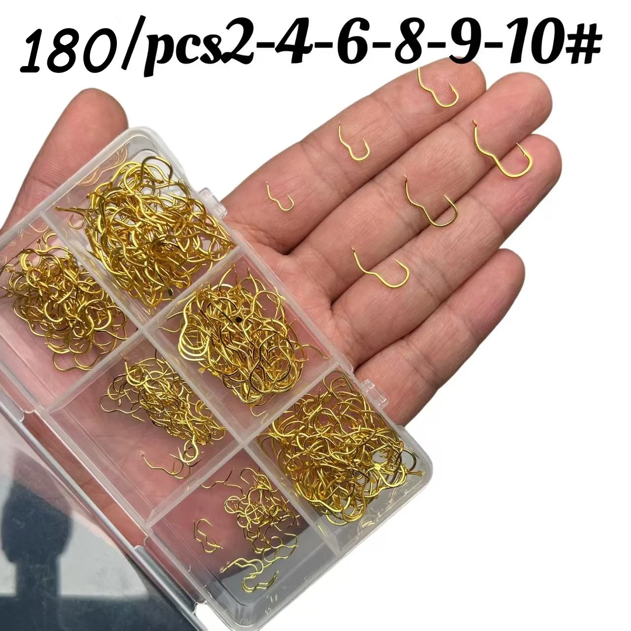 180 Stück Verbesserte Goldene Angelhaken mit Automatischer Umklappfunktion, Echte Lose Packung für Wildkarpfen-Angeln, Doppelhaken mit Gebogenem Schaft
