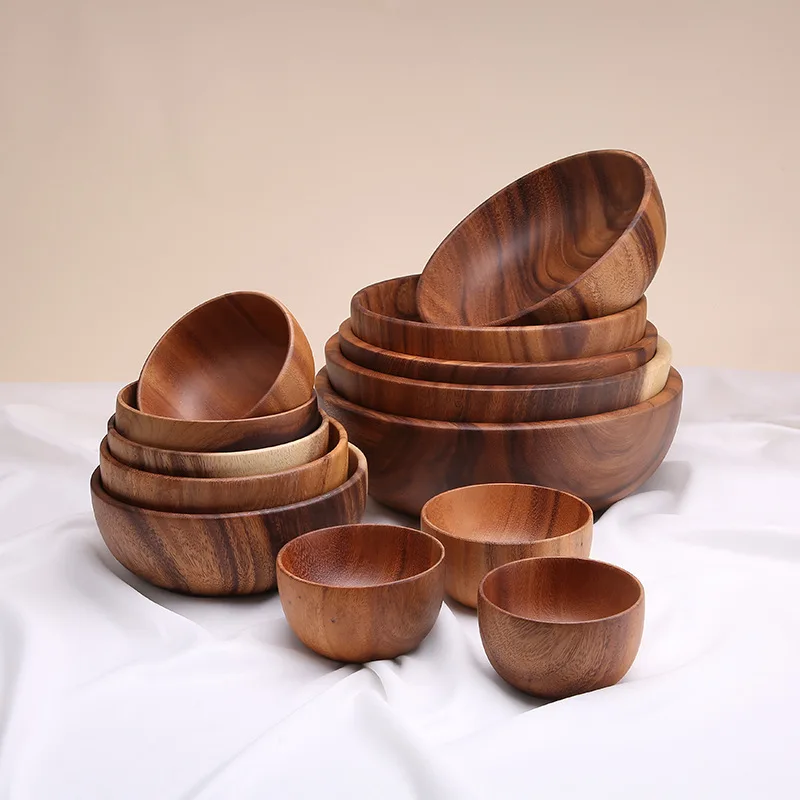 Acacia woodensoup bowl Fruit Wooden Household Kitchen Bowl Cutlery Basin Fruit Bowl Salad Bowl Storage woodbowl bowls kitchen