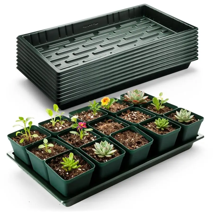 

Набор прочных лотков 1020 без отверстий, глубина 1,6 дюйма, неглубокие лотки для рассады, многоразовые лотки для проращивания семян на 72 и 128 ячеек, Mi