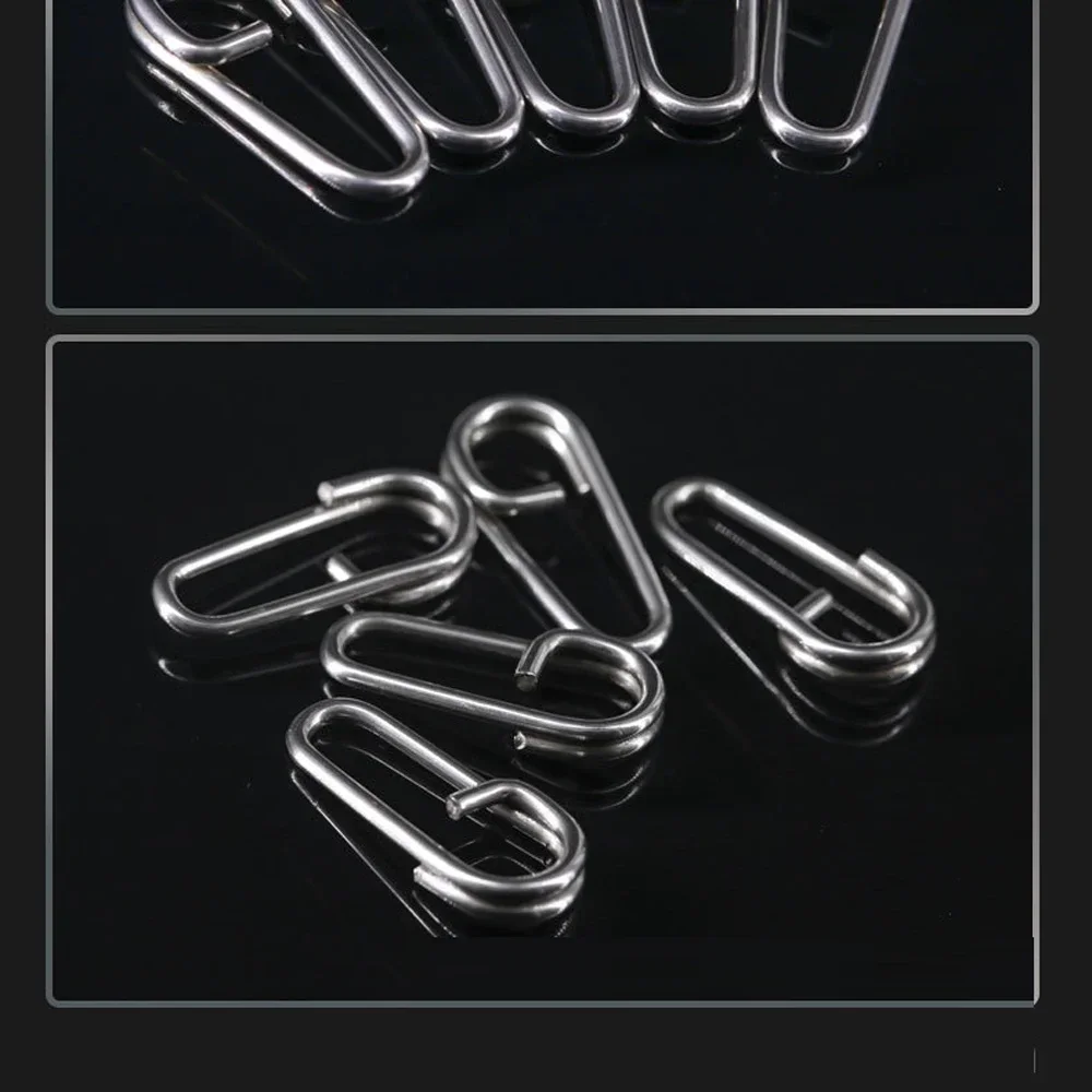 DNDYUJU 50 stücke Angeln Snap Edelstahl Gebogenen Kopf Oval Split Ringe Angeln Zubehör Stecker Pin Angelhaken Köder Tackle – Detail 10