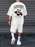 Fashions Men's GANGSTER's EVOLUTION Print Casual Sportswear Set Short Sleeve T-Shirt & Shorts Outdoor Shorts and Short Sleeves