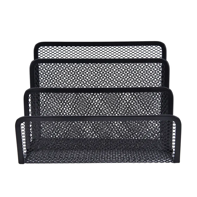 Black Metal Mesh Desk Organizer Desktop Letter Sorter Mail Tray File Organiser Office Home Bookends Book Holder Business