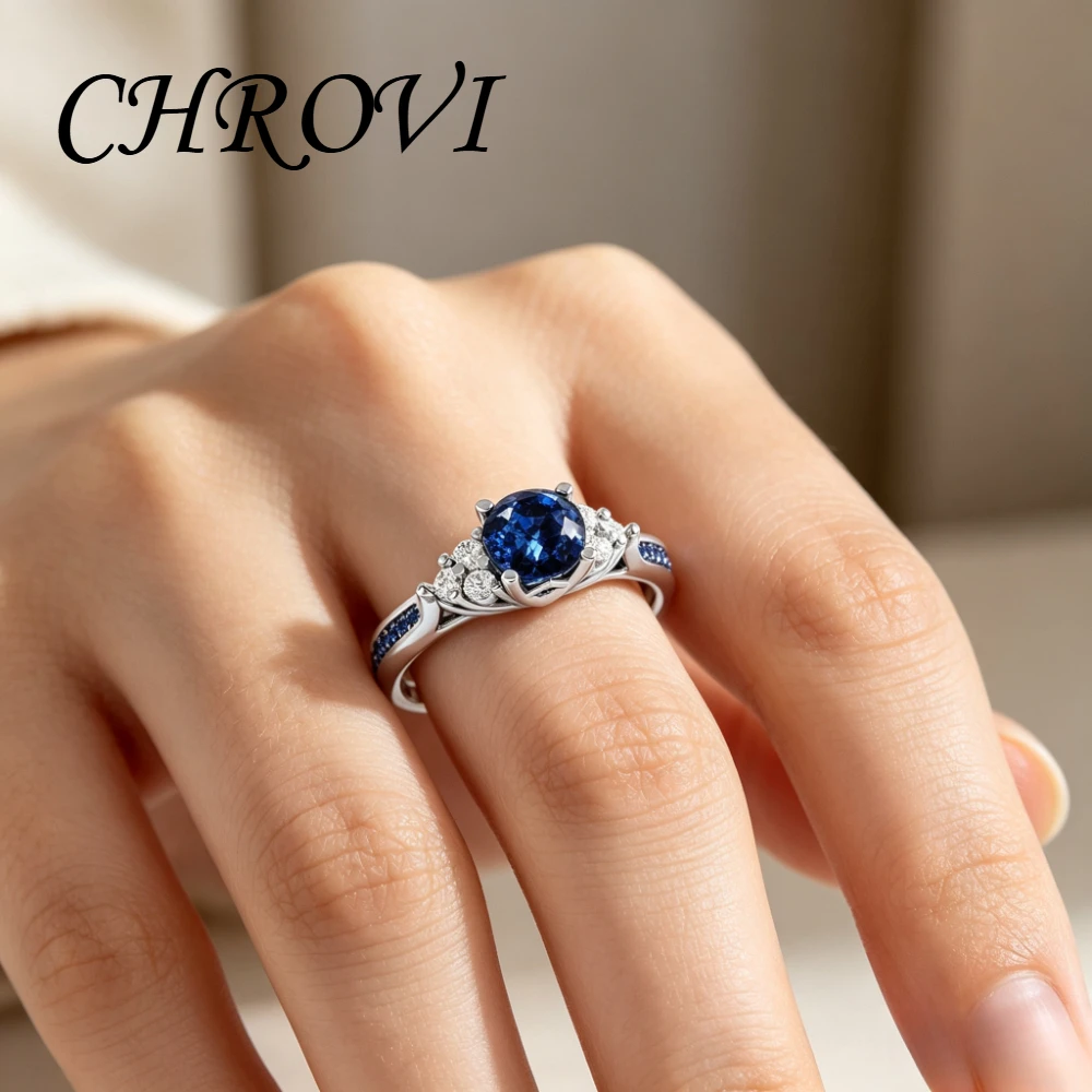 Exquisiter 925 Sterling Silber Neues Produkt Saphir- und Zirkonia-Ring - Prinzessinnen-Verlobungsring – Detail 2