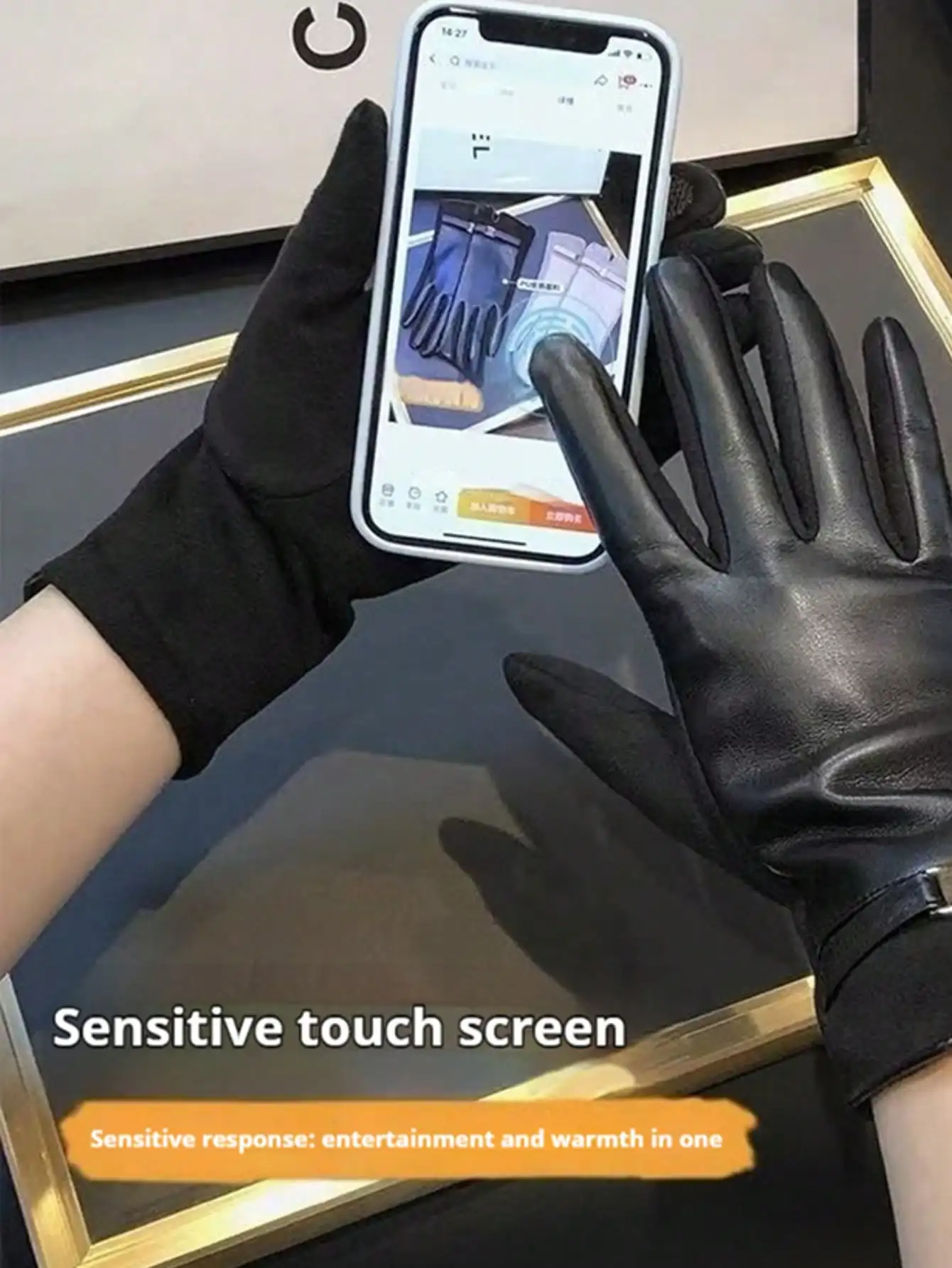 زوج واحد من قفازات نسائية أنيقة ببرشام من البولي يوريثان - قفازات غير رسمية للخريف والشتاء