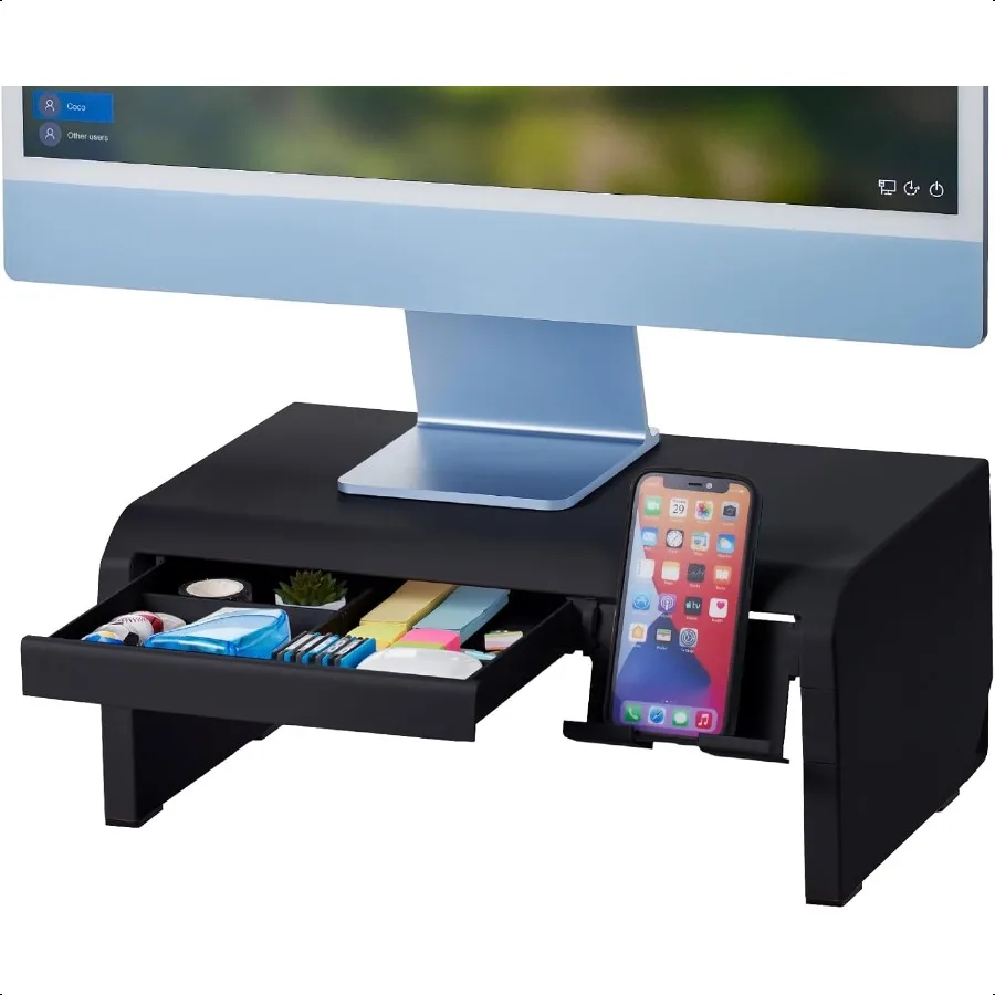 

Bostitch Konnect Adjustable Monitor Riser with Drawer Cell Phone Holder Laptop Stand for Desk 4 Height Levels Cable Management