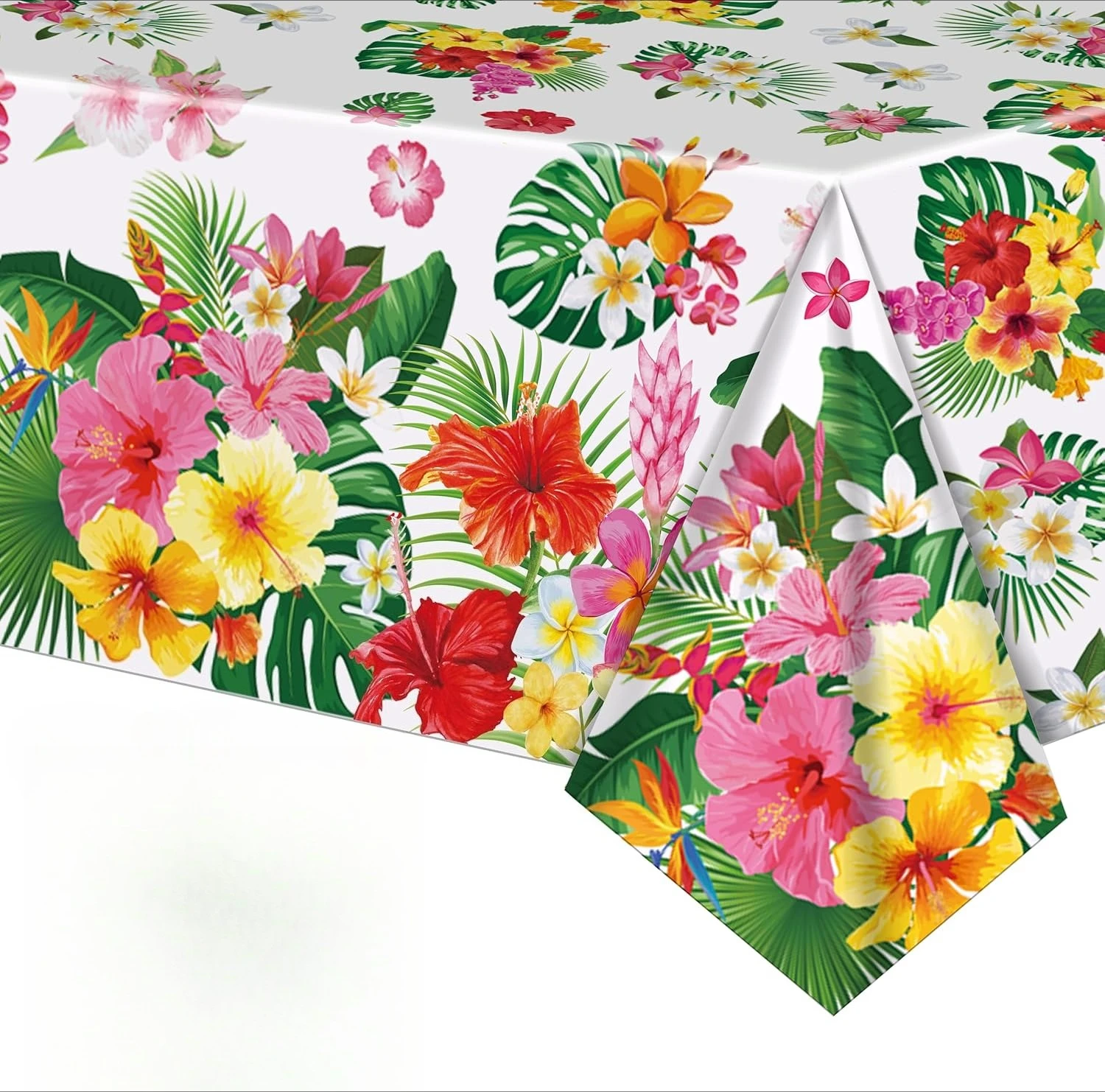 Rechteckige Tischdecke mit tropischen Hibiskusblüten für Tischdekoration, waschbar, hawaiianische Tischdecke für Küche, Esszimmer, Picknick, Party-Dekoration