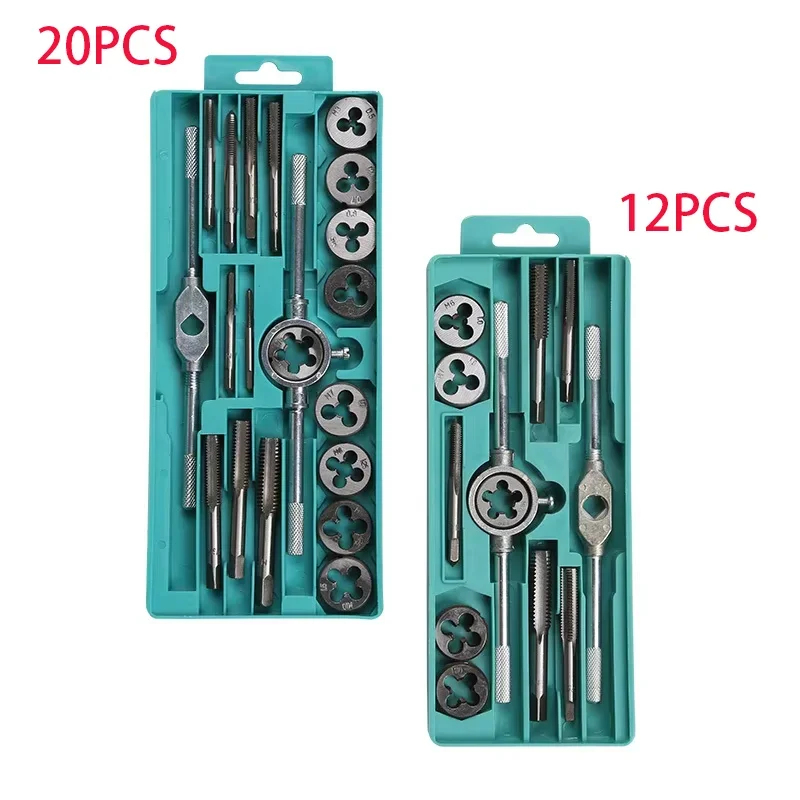 12/20Pcs Metric Hand Tap and Die Set M3-M12 Screw Thread Plugs Straight Taper Reamer Multifunction Tools