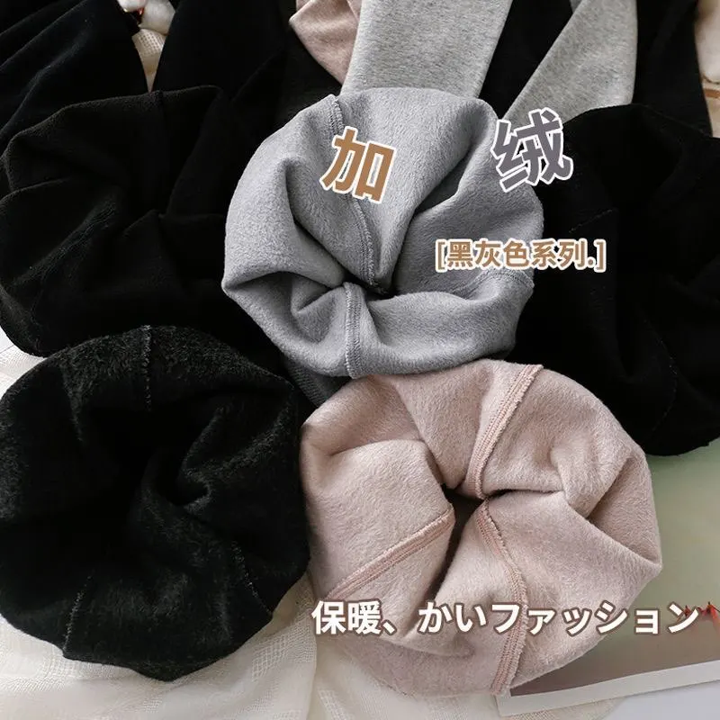 เลกกิ้งบุขนสำหรับผู้หญิง ฤดูหนาว อุ่นหนา สีเบจ สีดำ ถุงน่องยืดหยุ่น เลกกิ้งเอวสูงบุขนสำหรับผู้หญิง