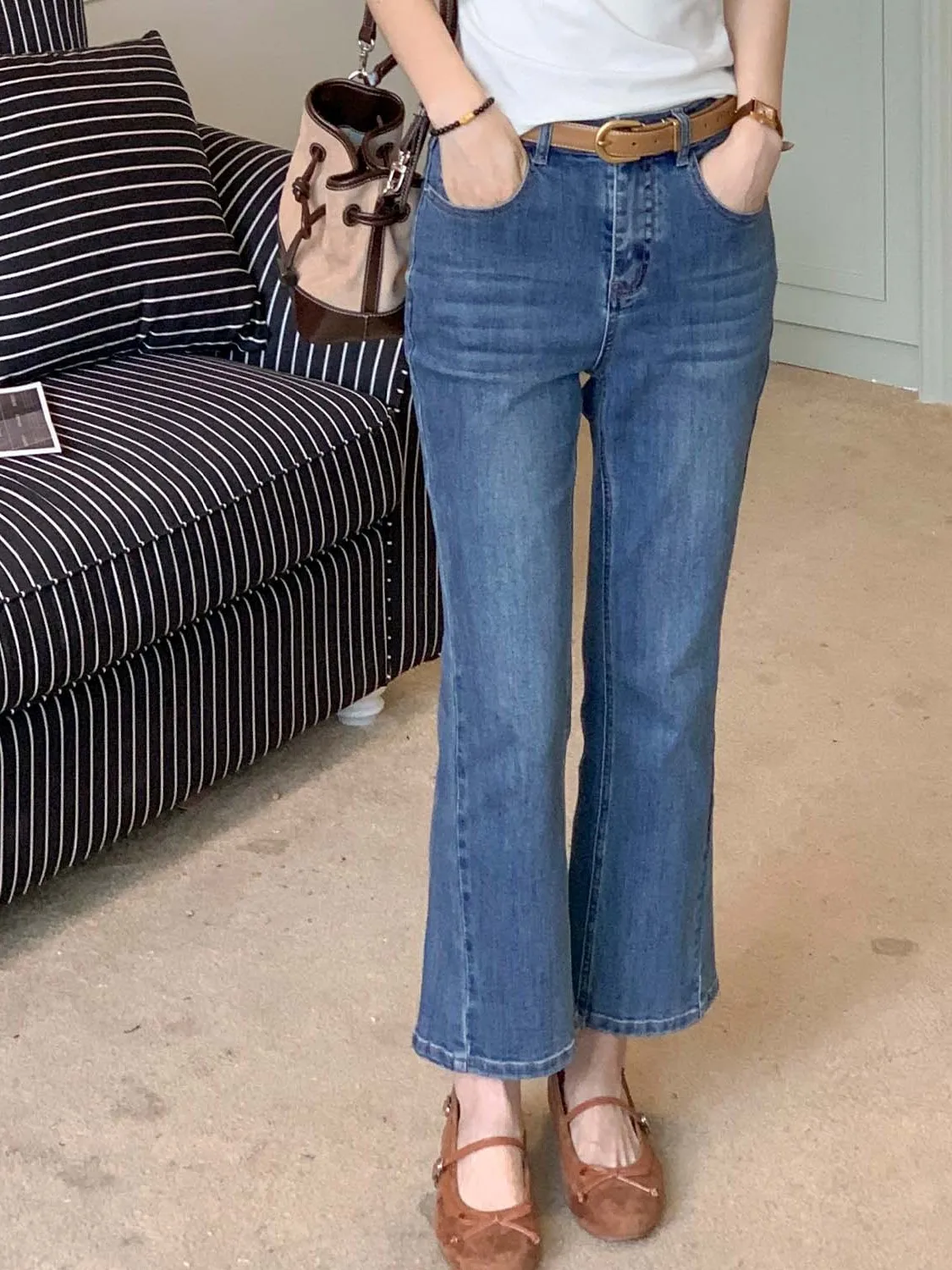 

Modern Straight Leg Blue Jeans Women's Early Spring Versatile Casual Long Pants Korean Style Natural Waist Cotton Zipper