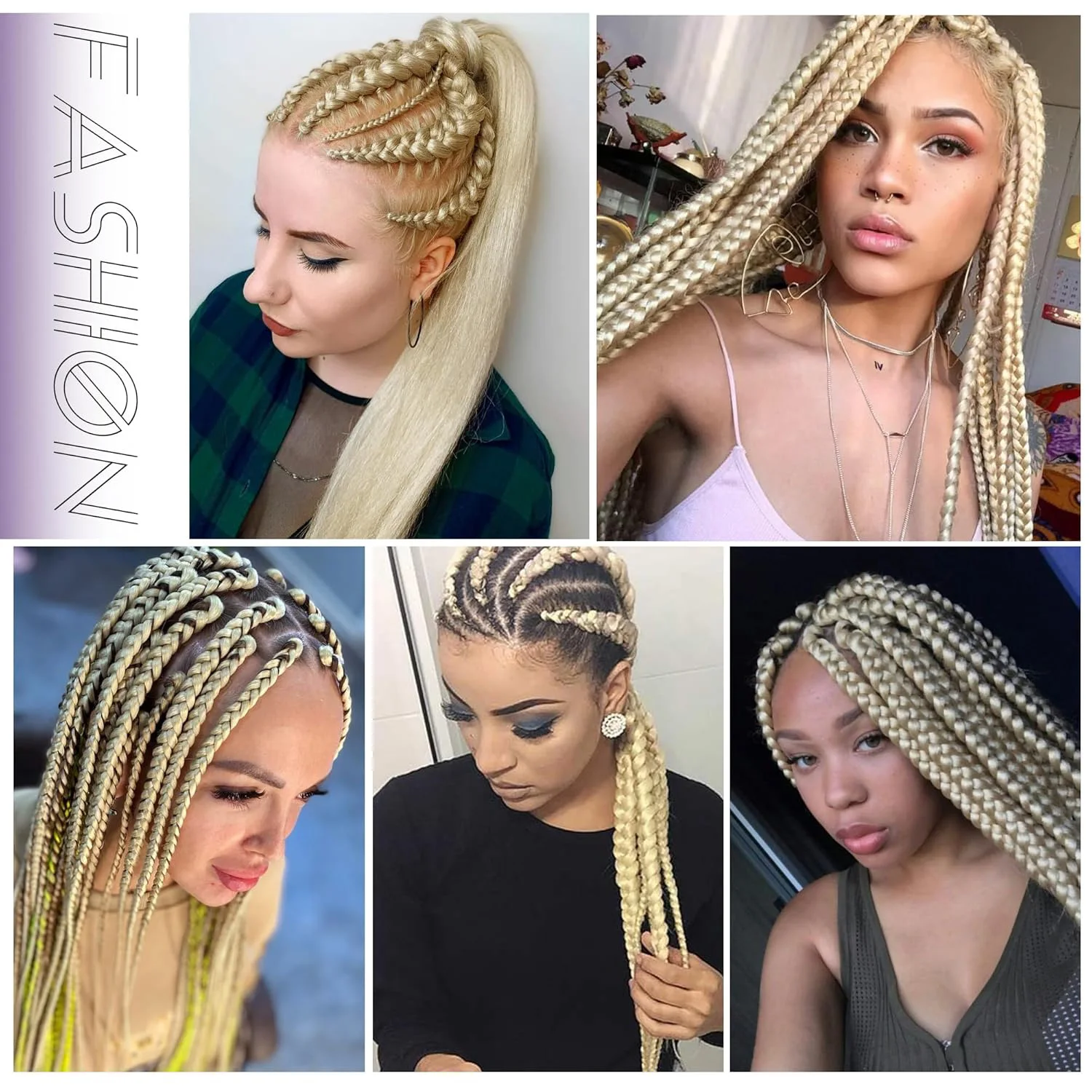 Ekstensi Rambut Kepang Jumbo 24 Inch Hitam, 3 Paket Rambut Kepang Crochet Twist Sintetis