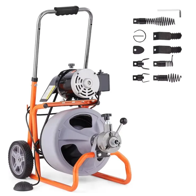 

100FT x 3/8 Inch Auto-Feed Sewer Snake Drain Auger – Portable Drain Cleaner Machine with 8 Cutters