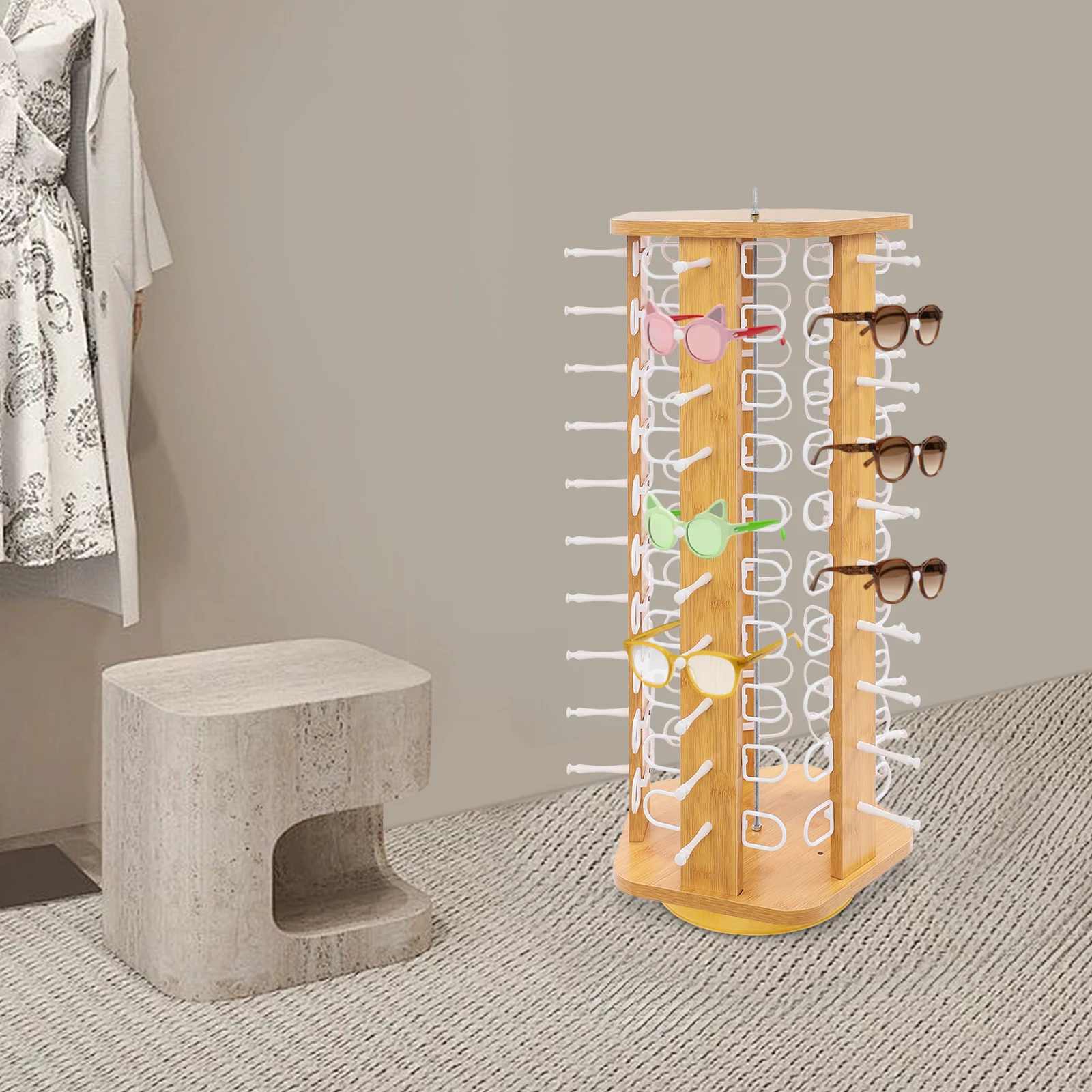 

Log Color 360° Rotating Eyeglass Display Rack, Density Board & Plastic Material, Scratch Resistant Wear Resistant Durable