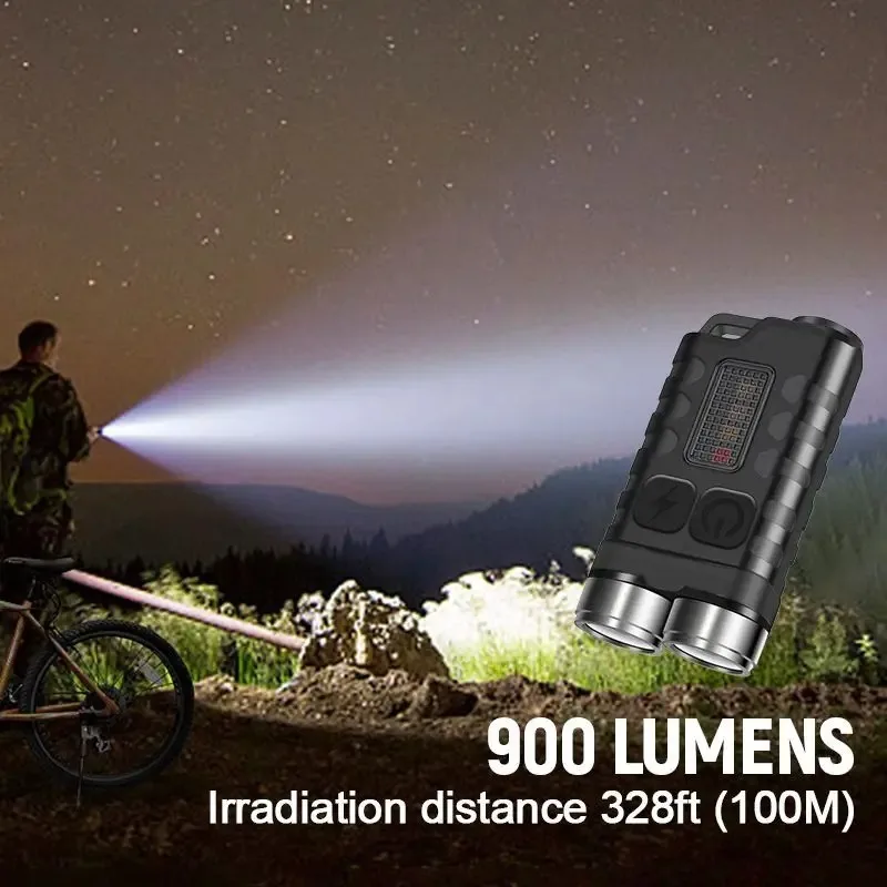 LCS V3 EDC Keychain Flashlight 900LM Portable LED Work Light Type-C Rechargeable Mini Multi-functional Torch UV Emergency Light