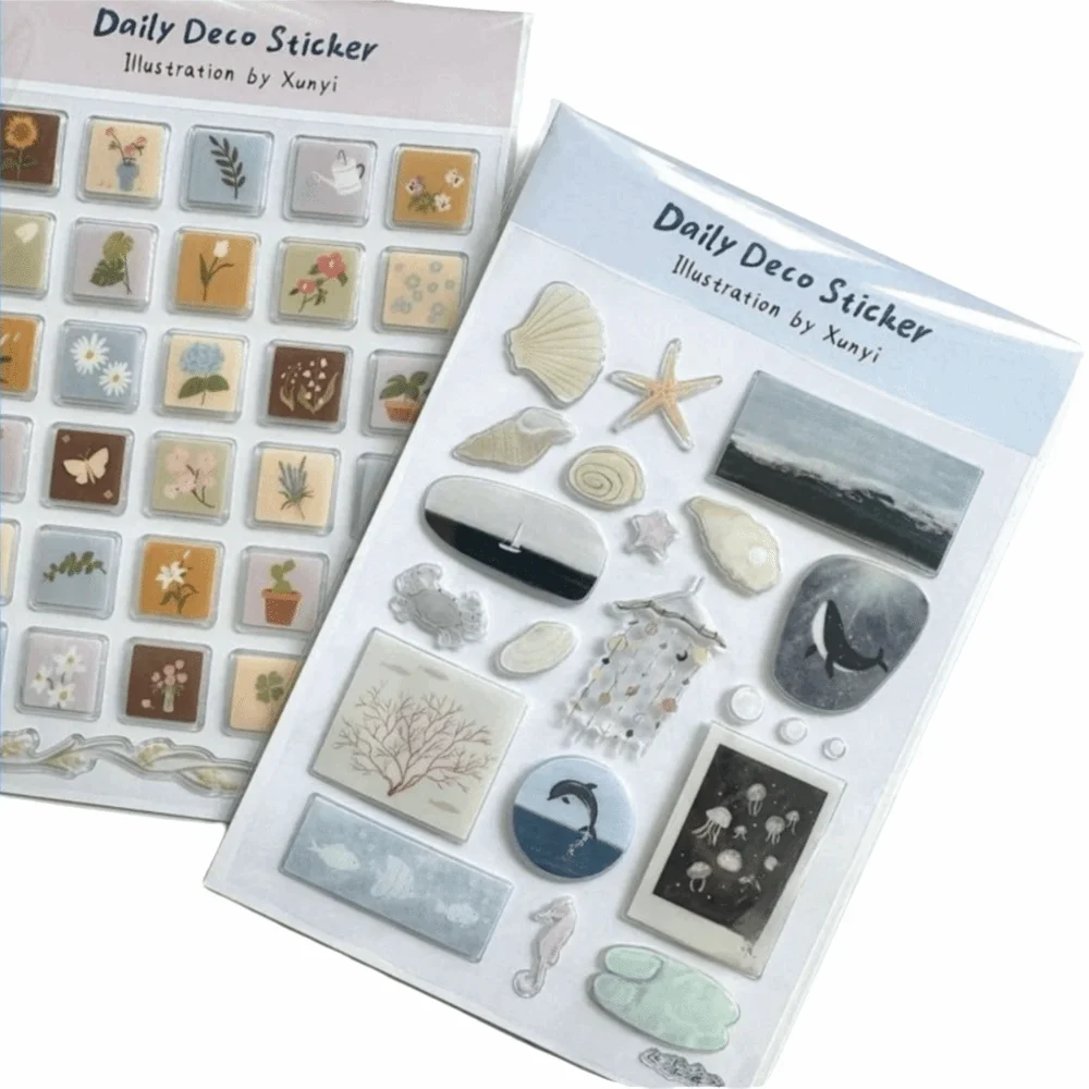 Pegatinas de gelatina 3D del mundo del océano de dibujos animados, Gel de resina transparente, decoración autoadhesiva, pegatinas decorativas, pegatinas para diario DIY