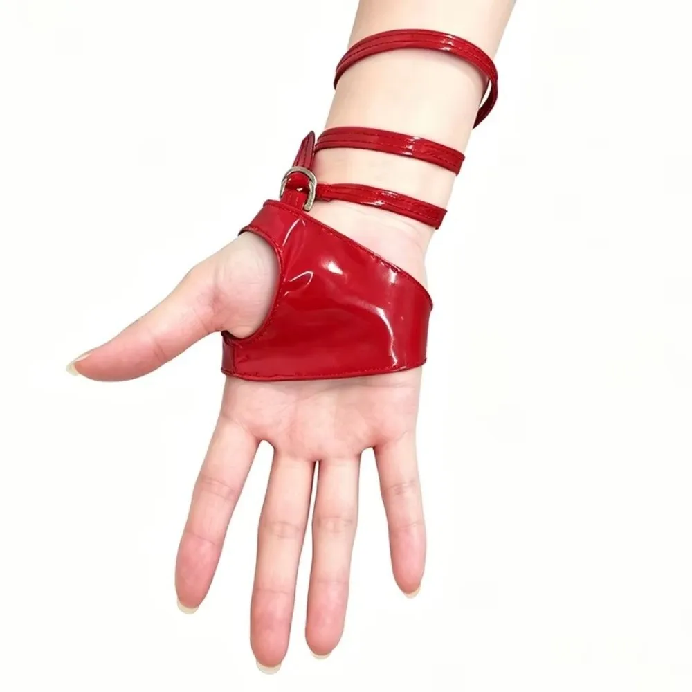 Patent Leather Patent Leather Gloves Open Finger Fingerless Design Fingerless Gloves Wrist Tie-Up Punk Style Open Finger Gloves
