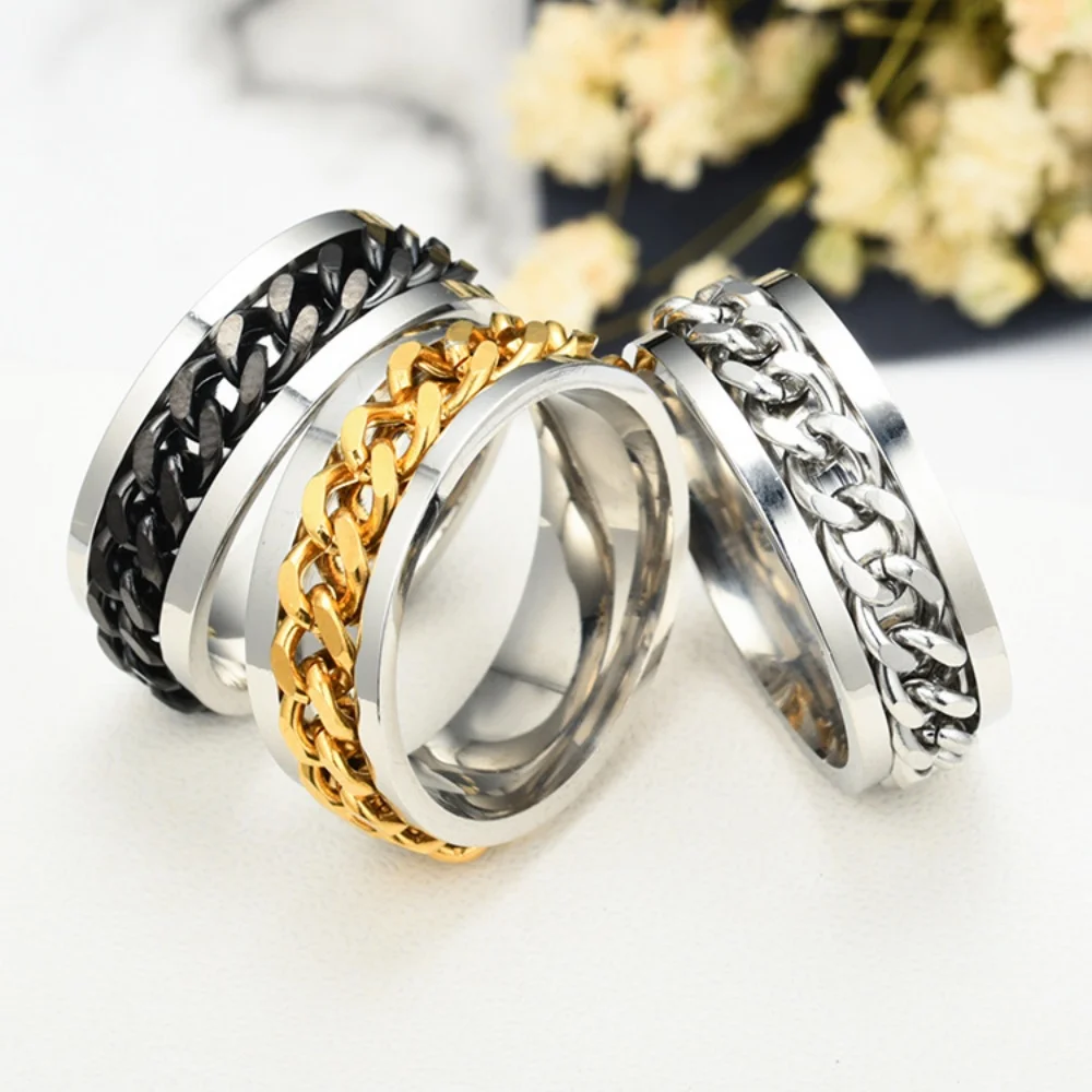Stainless Steel Roman Numeral Men's And Women's Ring Are Comfortable Durable Personalized And Unique Rotating Chain Ring