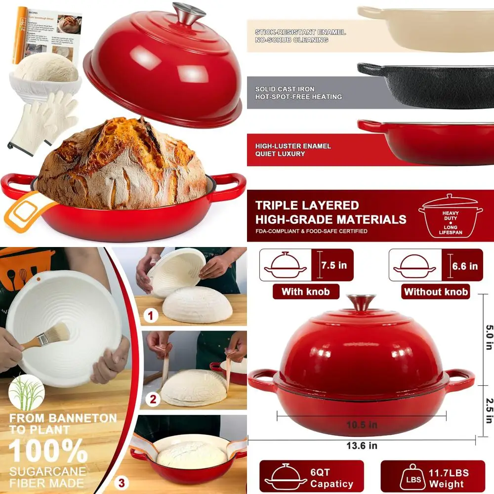 

Enameled Cast Iron Dutch Oven Pot with Lid, Multi-Functional for Bread Baking, Ideal for Sourdough and Baking Enthusiasts