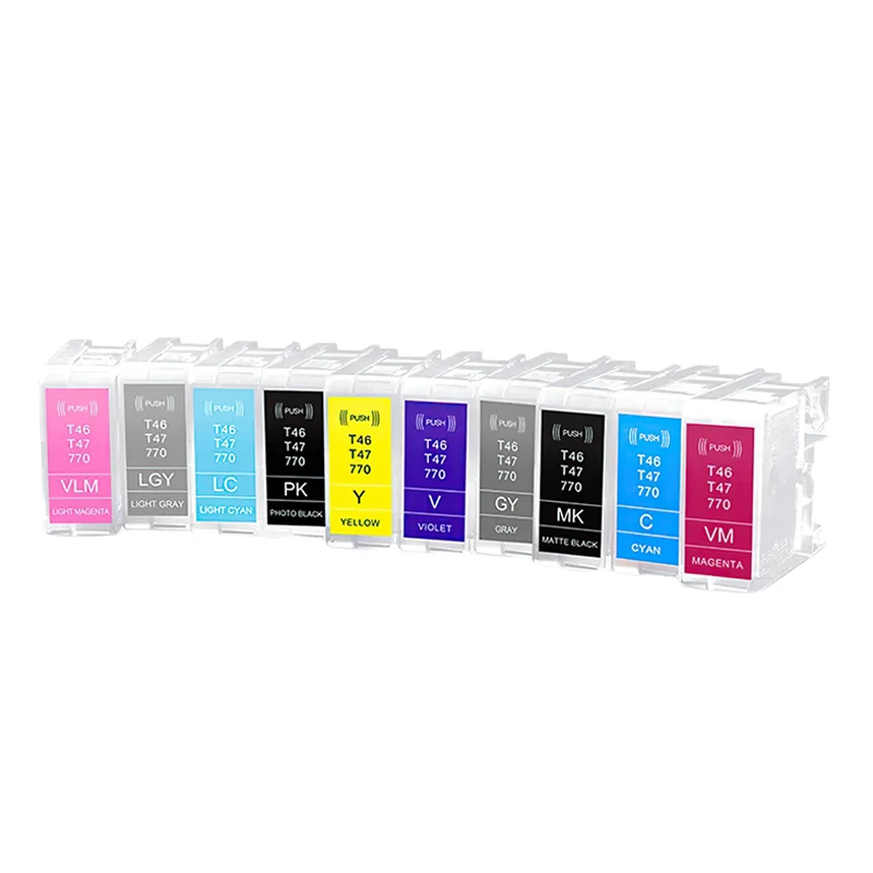 10pcs 1set T46 T47 770 Empty Refillable ink Cartridge For EPSON SC-P700 P704 P706 P708 P900 P904 P906 P908 Printer without chip