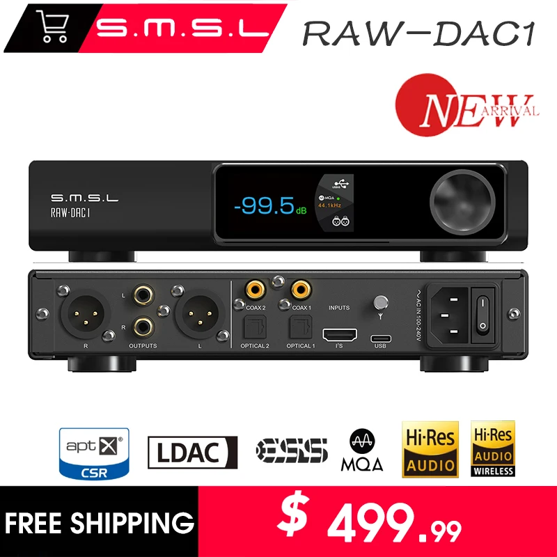 SMSL RAW-DAC1 Digital Audio Decoder USB DAC AK4191+AK4499EX 32Bit/768kHz MQA Balanced Bluetooth DSD512 Decoding APTX RAWDAC1 New