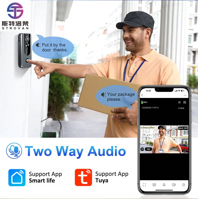 

STLF High Quality Smart Home Video Doorbell (Video Door Phone) 720P Night Vision IP65 Waterproof Two-way Intercom Easy Setup Hom