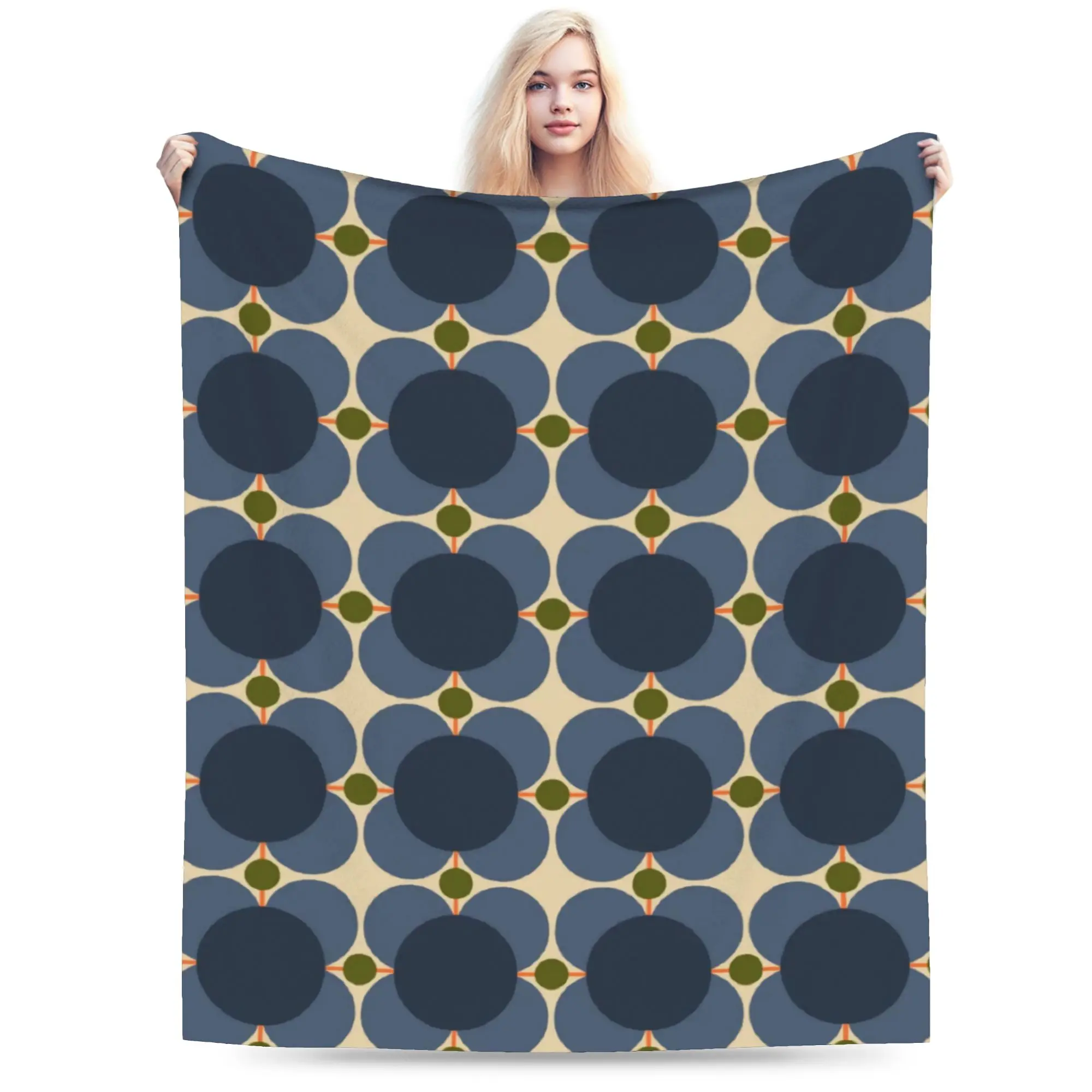 Custom Atomic Flower Indigo Blankets Warm Flannel  Throw Blanket for Sofa Office Bedspreads