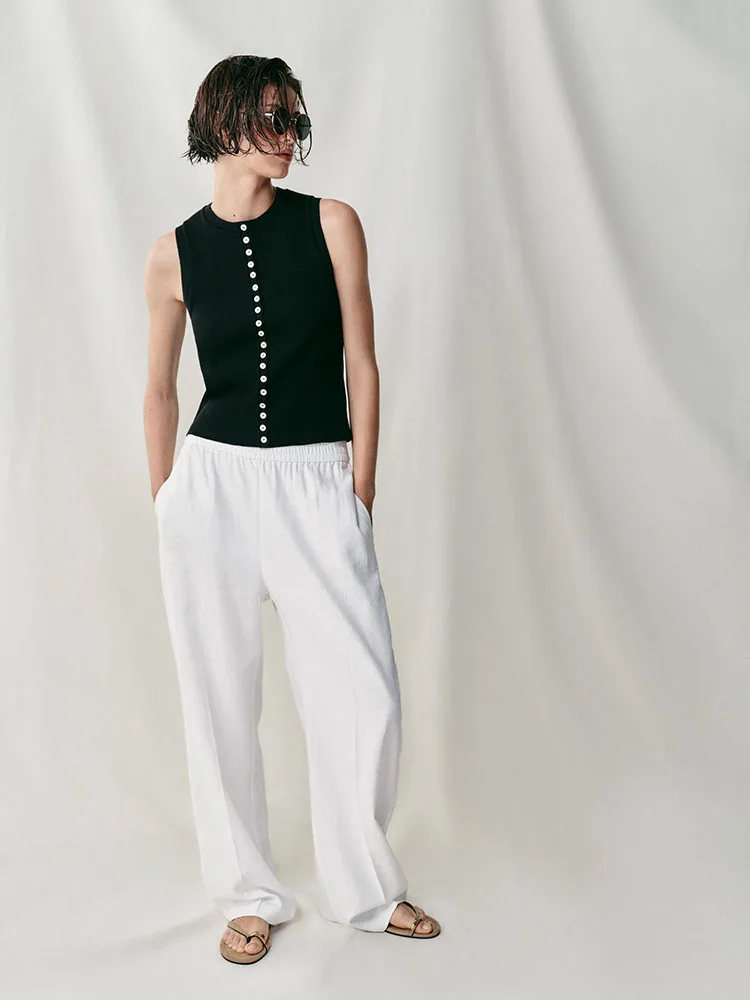 Elegant Fashionable Sleeveless round Neck Button up Top New Arrival Women's Wear Autumn Collection Classy Style 2026