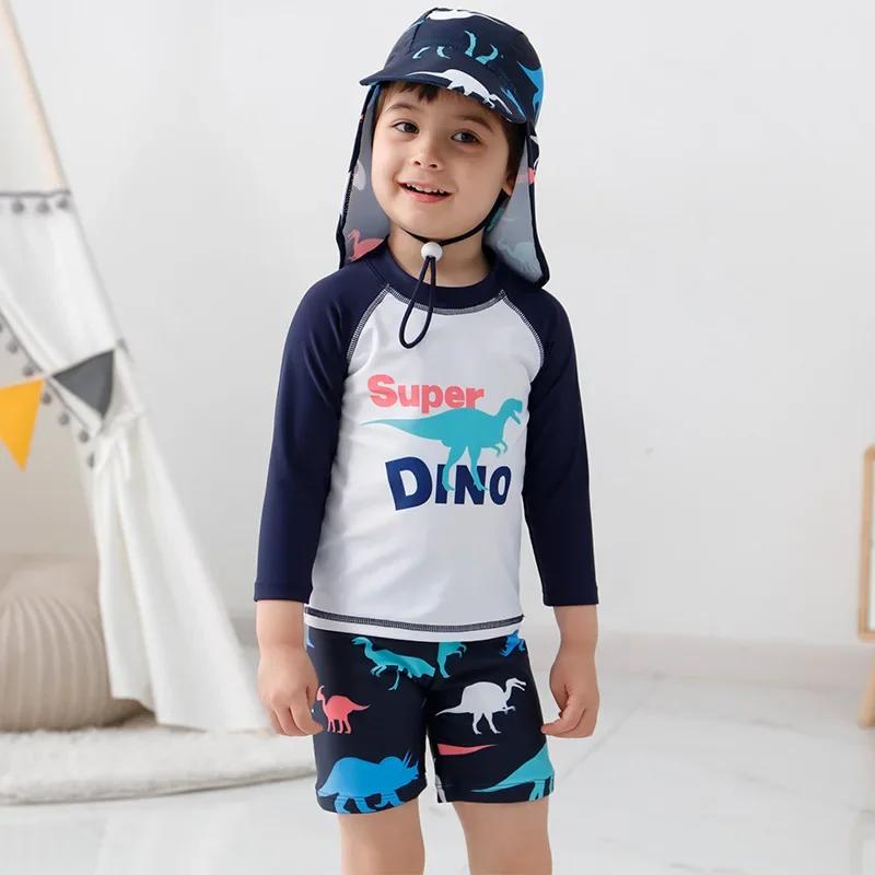 Children's Swimsuit Cartoon Shark Hot Spring Professional Swimming Suit Quick-drying Sun Protection Boy Swimwear Set