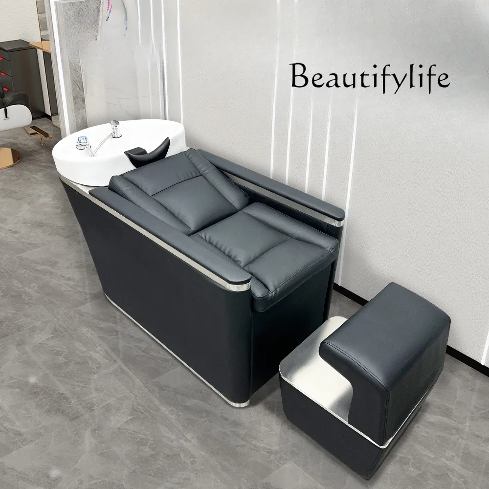 Cama de champú semireclinable especial para peluquería, almohada suave japonesa de acero inoxidable, silla de cama empotrada de moda