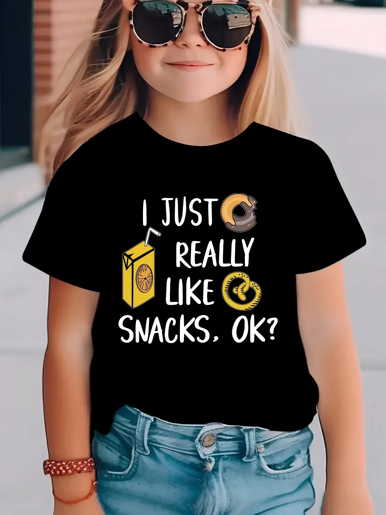 Kids I Just Really Like Snacks Ok Graphic T Shirt Boys Girls Crew Neck Short Sleeve Funny Food Casual Summer Tee