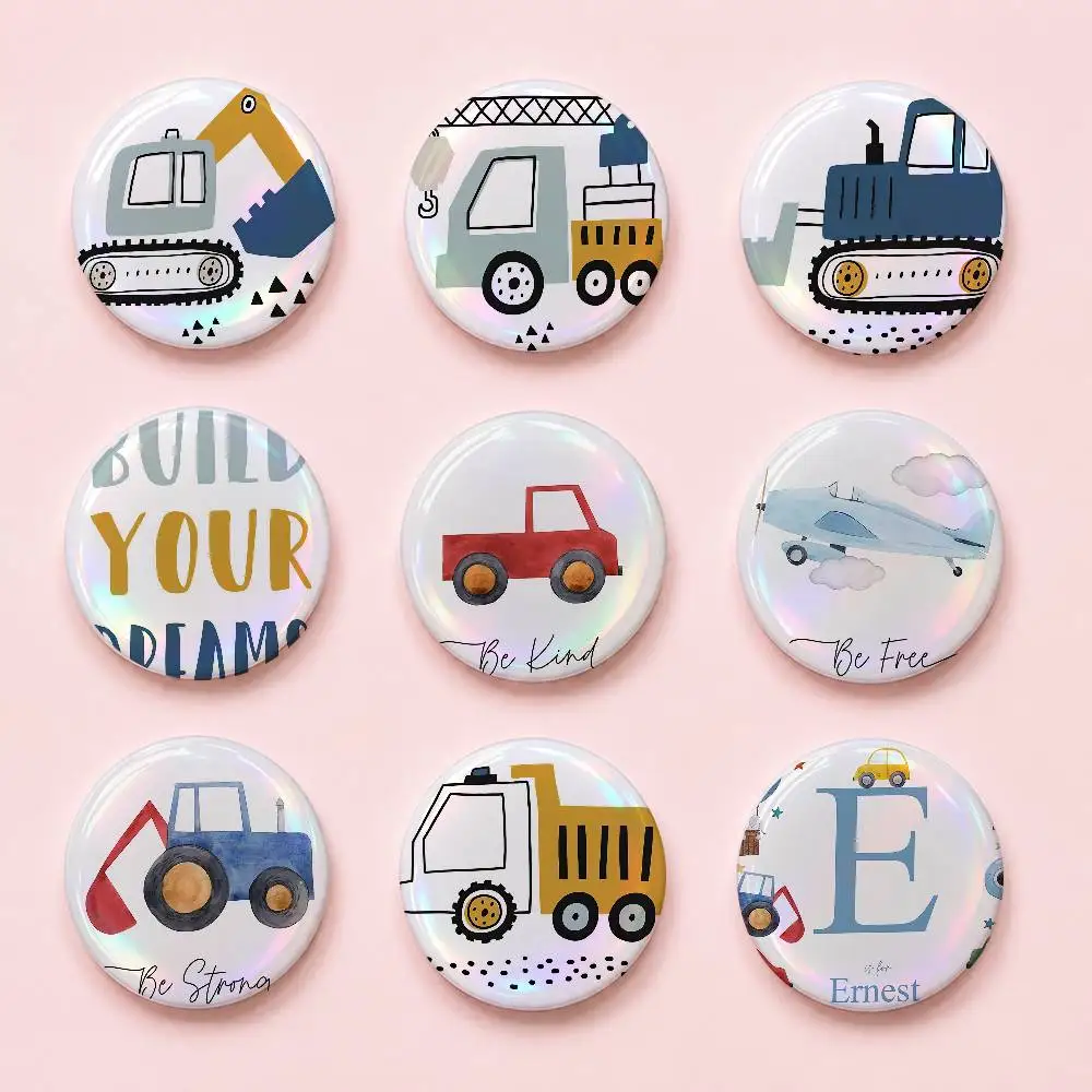 Cartos-e-os-e-n Cranes Excavatos-e-r Tractos-e-r Round Pin Badge Set For Game Music Fans Backpack Denim Jacket Hat Decoration