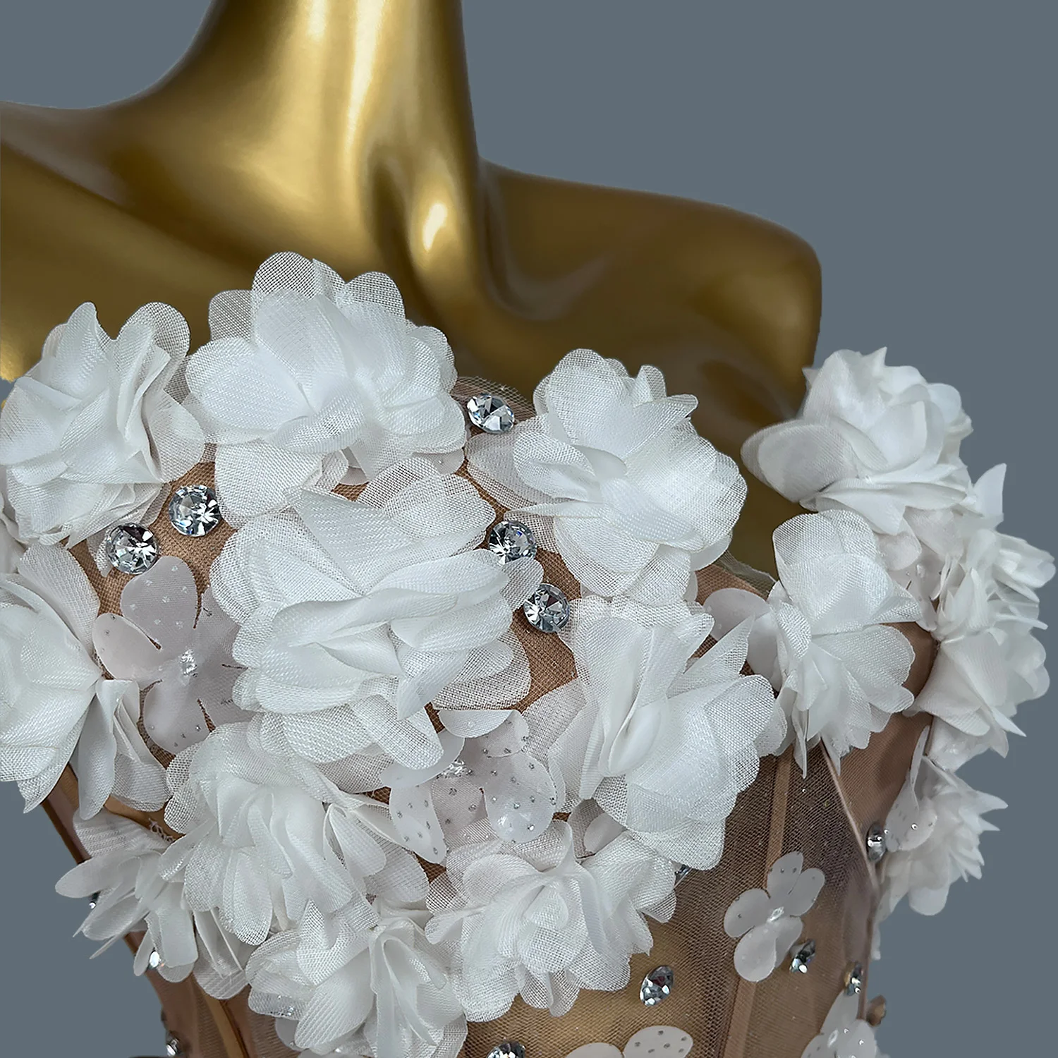 

White Floral Party Gowns 2-Piece Dress Set for Women Shoulder Wedding Guest Gown Club Birthday Evening Dress Stage Wear Huaxiang