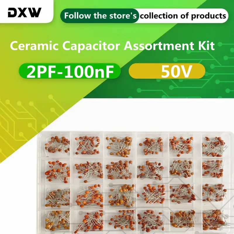 1200pcs Ceramic Capacitor Box sets 2 22 47 100 470pF 0.1uF  47nf 50v Electronic Components Capacitor Assorted Kit Samples DIY