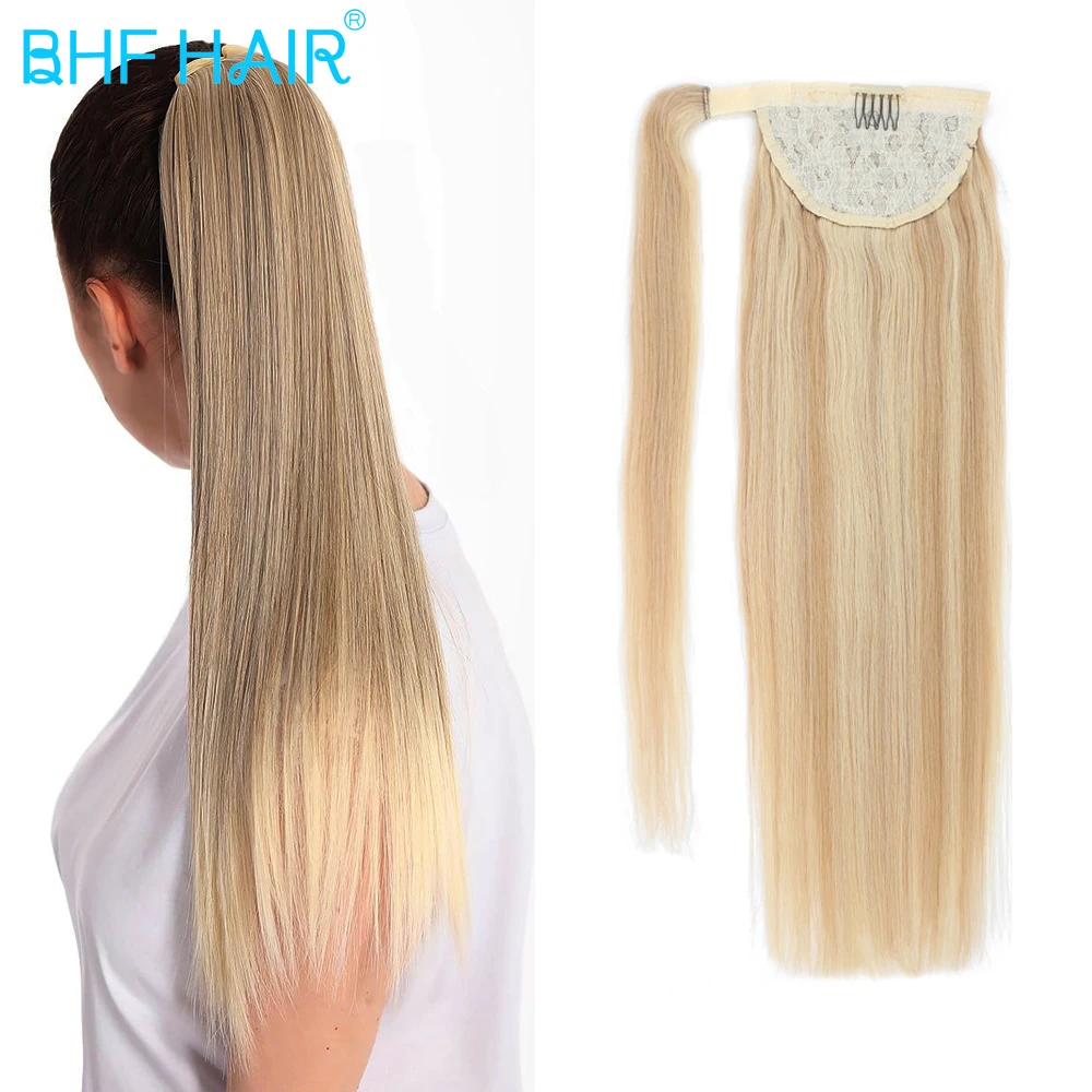 Straight Ponytail 12 To 26 Inches Machine Made Magic Wrap Around Clip In Ponytail Black Remy Brazilian Human Hair Extension