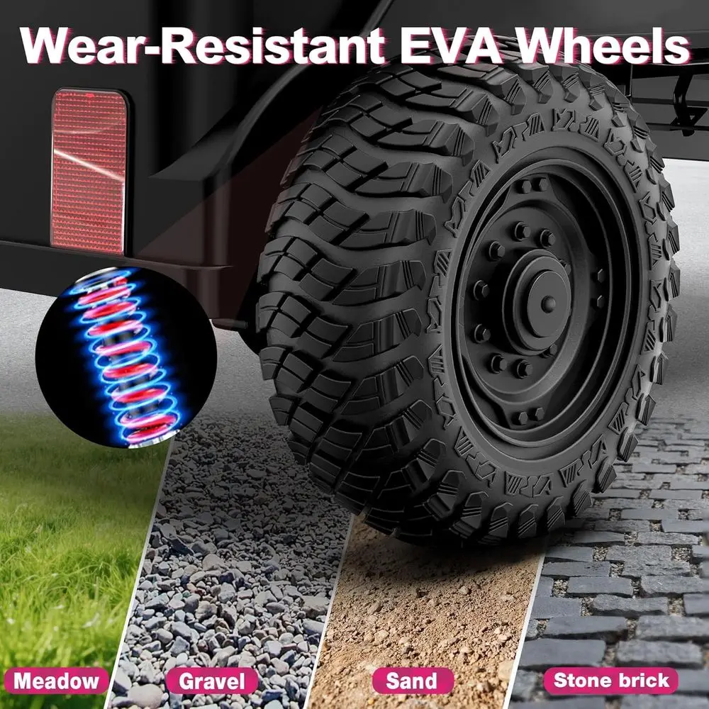 Zabawki elektryczne 24V dla starszych dzieci, opony EVA, metalowa rama, prędkość do 8 km/h, płynna regulacja prędkości, pedał sprzęgła, tęczowe światła, Bluetooth