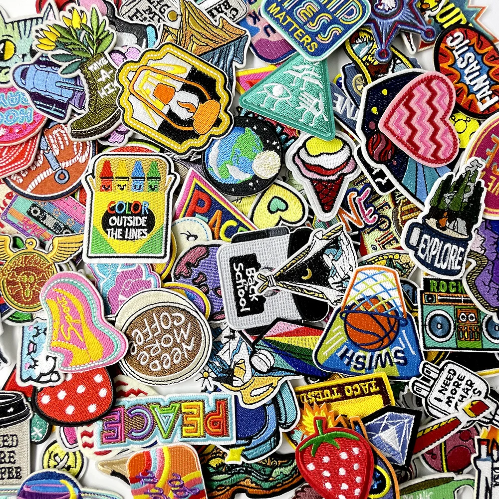 100Pcs Random Mixed Decoration Patches Embroidery Applique Decorative Supplies Patch Ironing Decorative Clothing Repair Mend