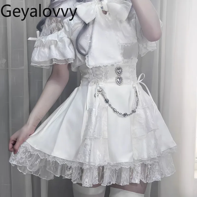 

Mine Series Mass-produced Japanese Lolita Short Skirt Summer High Waist Sweet Girls Rhinestone Lace Edge A-line Mini Skirts