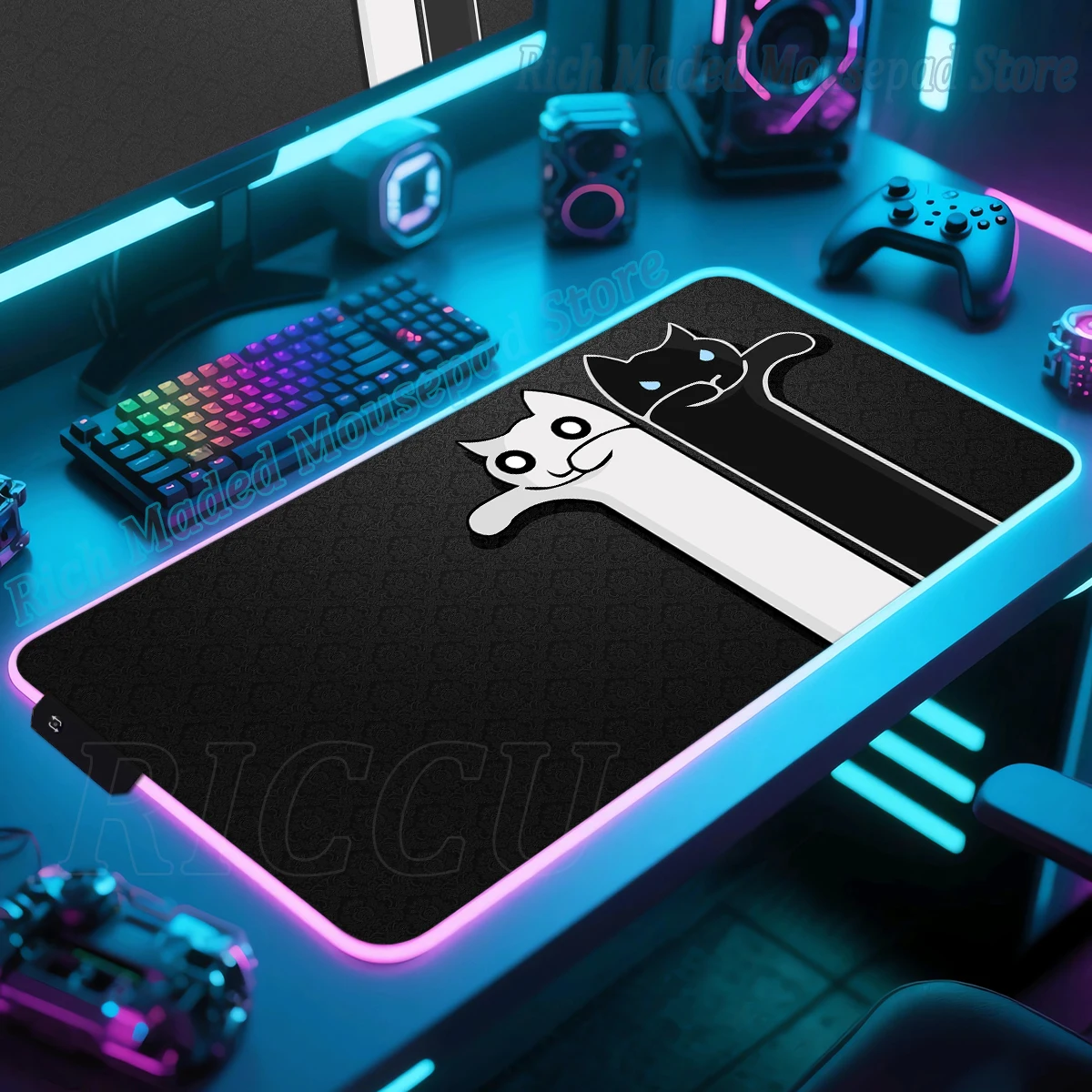 RGB Gamer Mouse Pad Anime Interesting Cat Desk Mat  XXL Gaming Mousepad Home Luminous PC Desktop Protector Mat 90x40 Table Mats