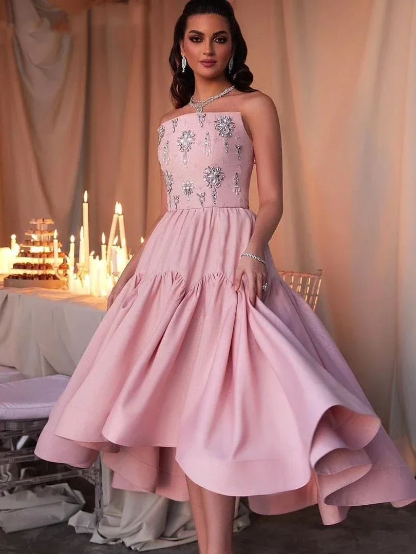 Customized Elegant Evening Dresses Ankle Length A-Line Prom Dresses Crystal Beaded Princess Robe De Mariée Party Gown For Women