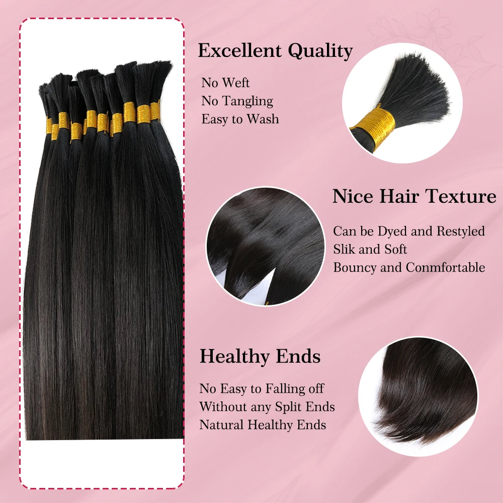 Ali Queen Hair Straight Bulk Hair Bundles braids hair extensions 12-26in No Weft Virgin Hair Weaving human hair bundles 100g