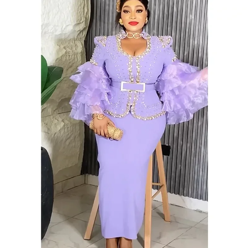 

Elegant African Dresses For Women 2025 New Fashion Ruffle Sleeve Wedding Party Long Dress Plus Size Evening Gown Ladies Clothing