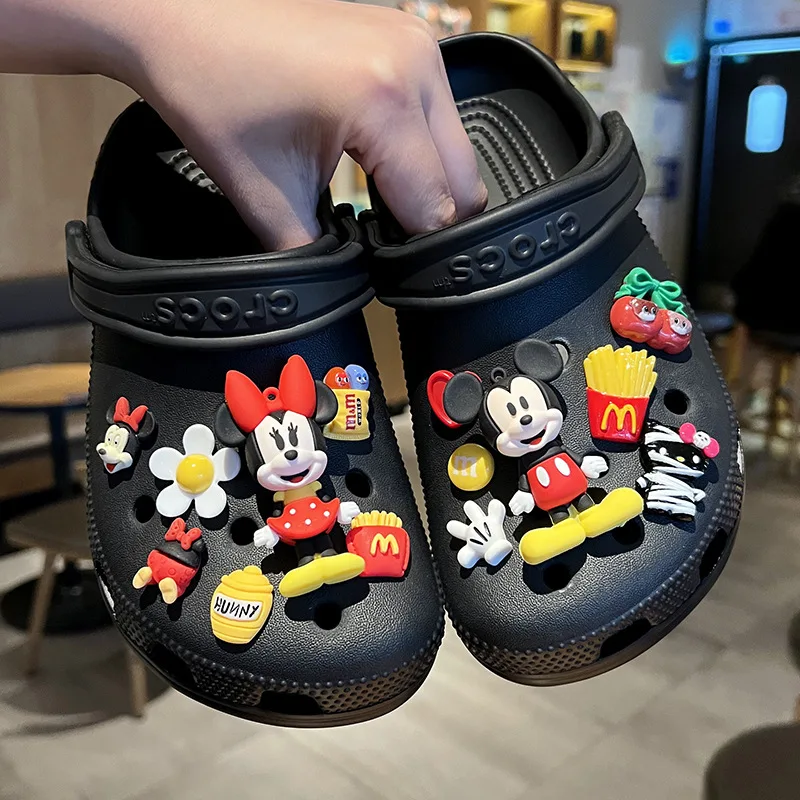 12/13/14pcs Cartoon Disney Mickey Mouse Shoes Accessories Kawaii Hole Shoes Buckle Diy Decoration Removable Boy Girl for Gifts