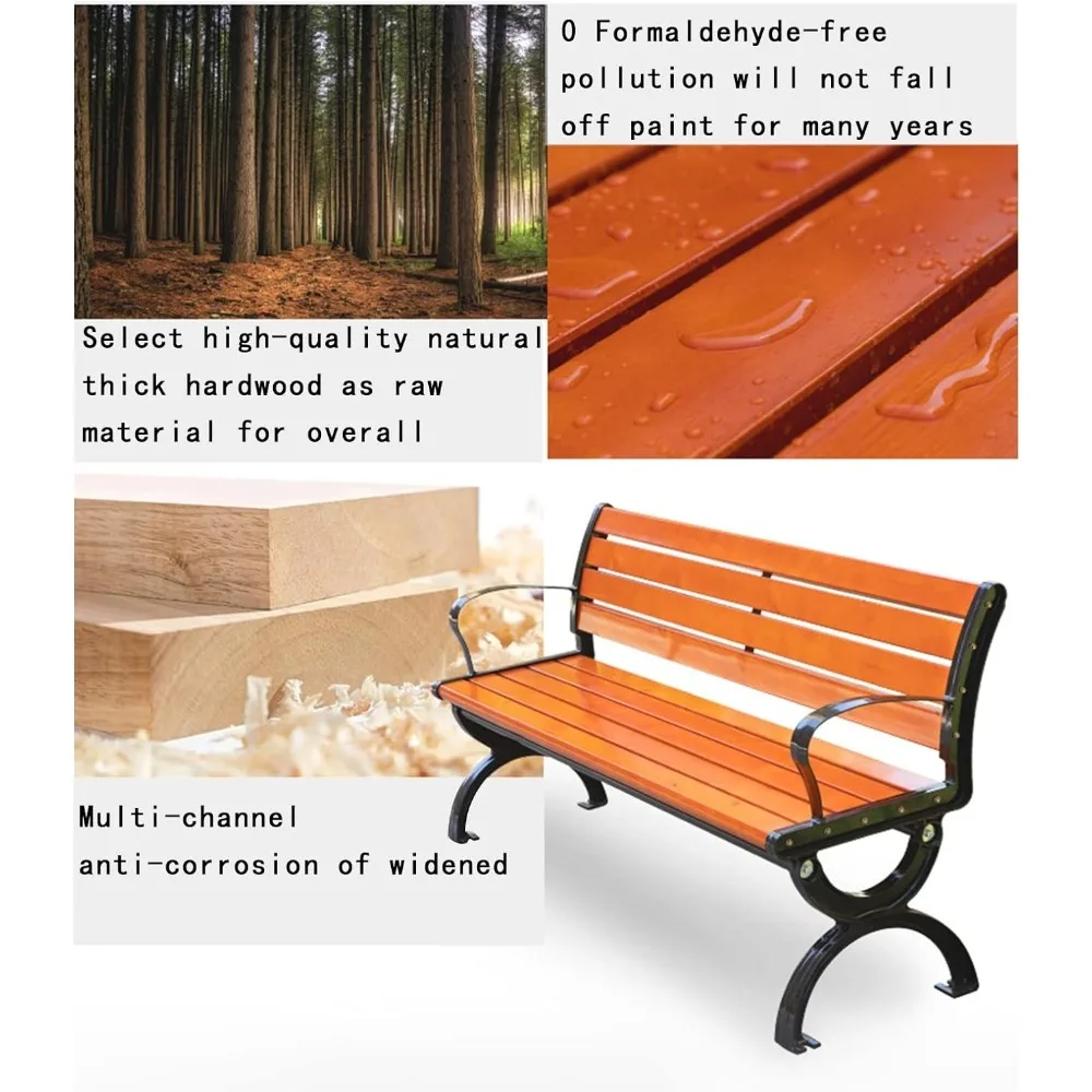 Porch Outside Benches Lawn Outdoor Benches Cast Aluminum Preservative Wood 67IN(170CM) Patio Garden Bench Perfect for Backyard