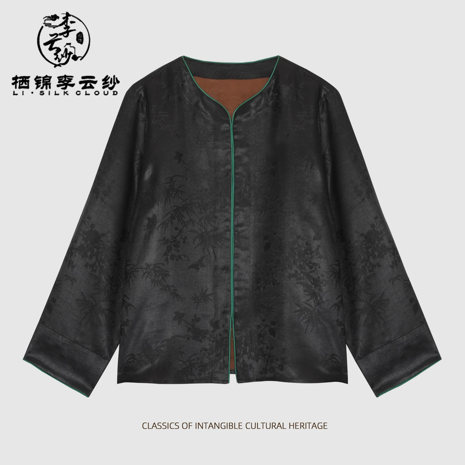 

LI SILK CLOUD xiangyunsha Outerwear，100% Mulberry Silk， Chinese Style Long Sleeve，Soft Guangdong Black Pearl Guangdong Gauze
