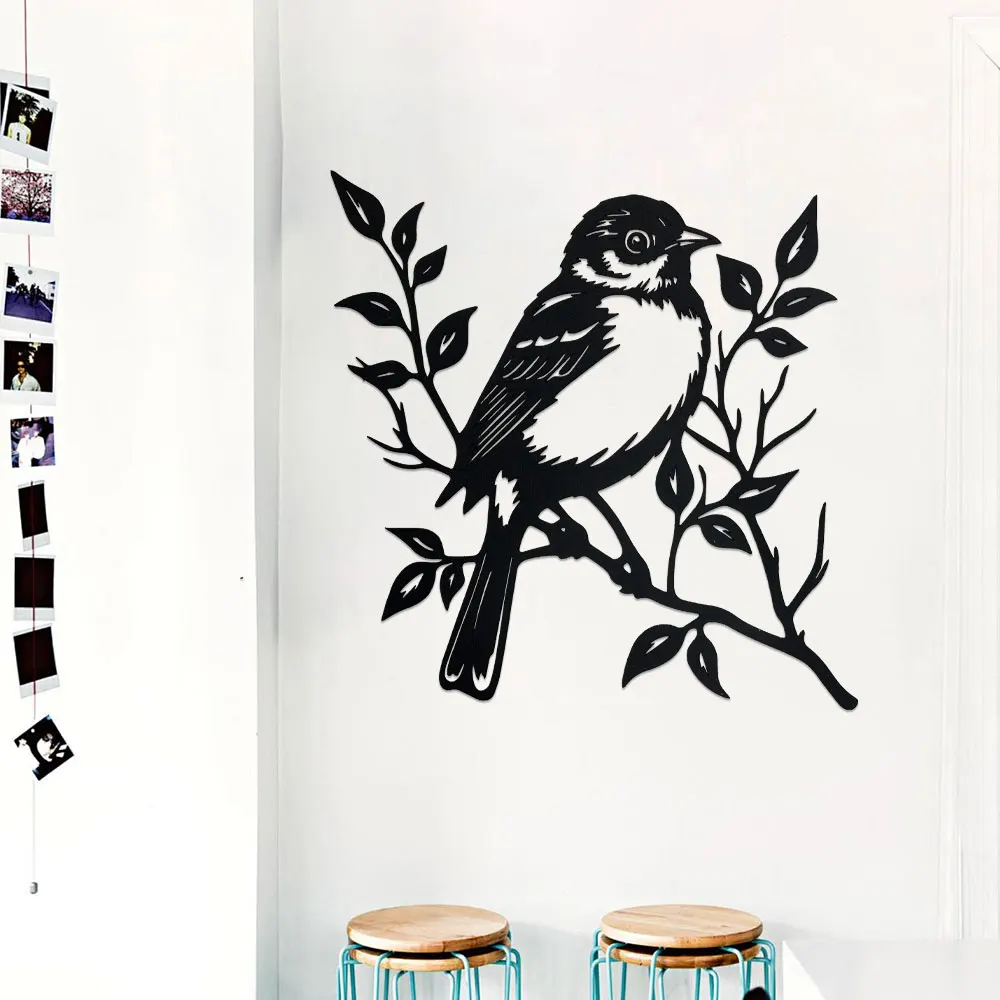 2D Bird Metal Wall Art Decor Hummingbird Black Wall Signs Hanging Metal Ornament Sculpture for Balcony Garden Living Room