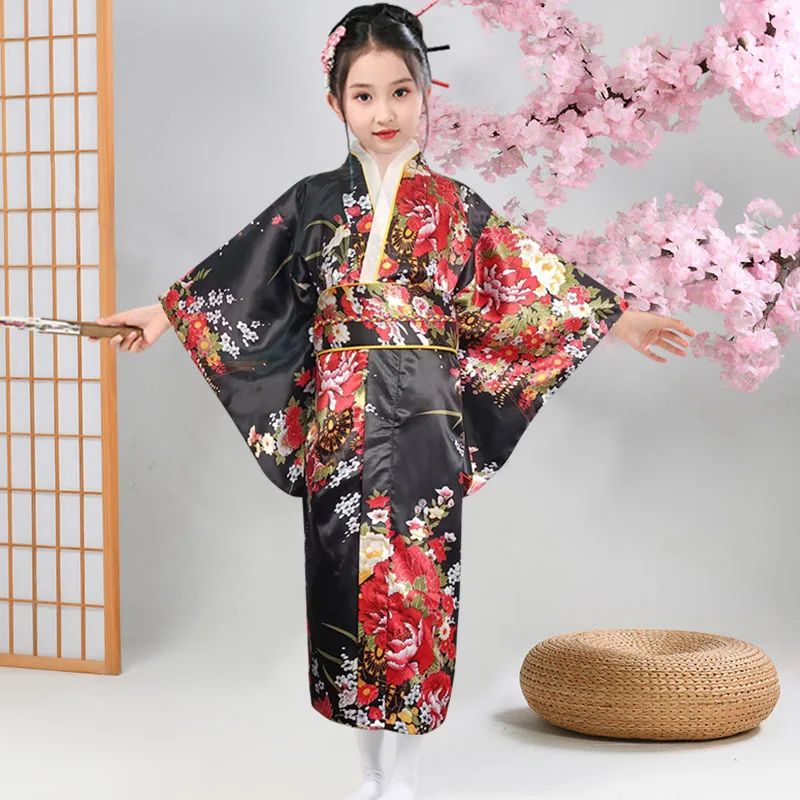 Japanese Girls\' Kimono Fresh Photography Retro Vibrant Sleeves Red Long Dress Improved Japanese Style Children\'s Long Dress
